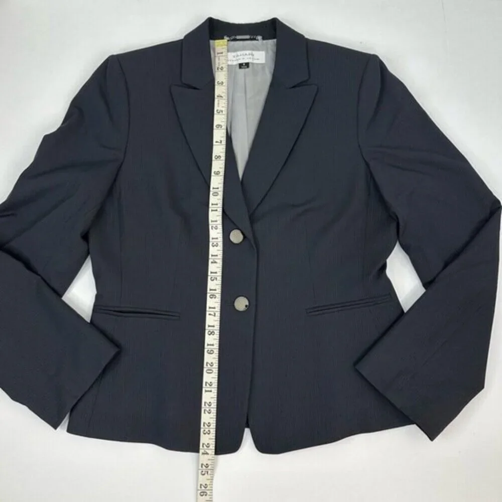 Tahari Arthur S Levine Women Navy Blue Pinstripe Two Button Blazer Jacket Size 8